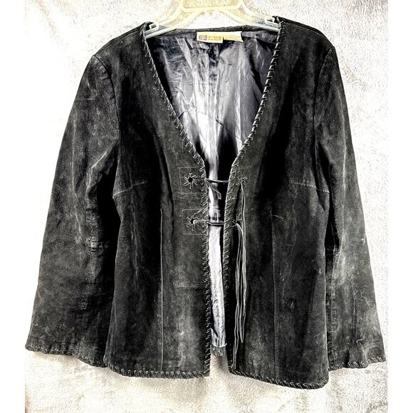 Faded Glory Jackets & Blazers - Faded Glory Ladies Leather Jacket L Black Fringe Tie Closure